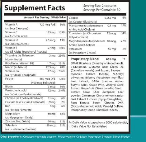 The Reviralis Supplement Facts panel with 22 vitamin and mineral lines and the 661 mg Proprietary Blend